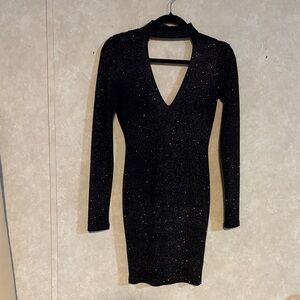 Stunning Black Glitter Long Sleeve Dress
